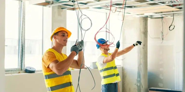 eletricistas fazendo rede de energia em obra