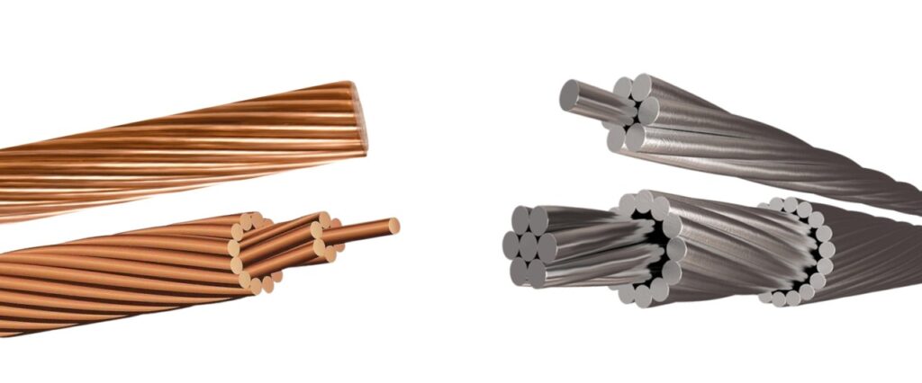 cabos de cobre e alumínio